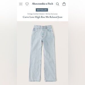 NEW Abercrombie Curve Love High Rise 90s Relaxed Jean 26 Long NTW Light Denim